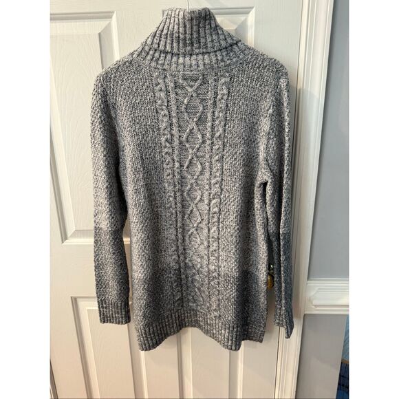Banana Republic Mixed Gray Cable Knit Cowl Neck Sweater sz L NWOT - Picture 7 of 8